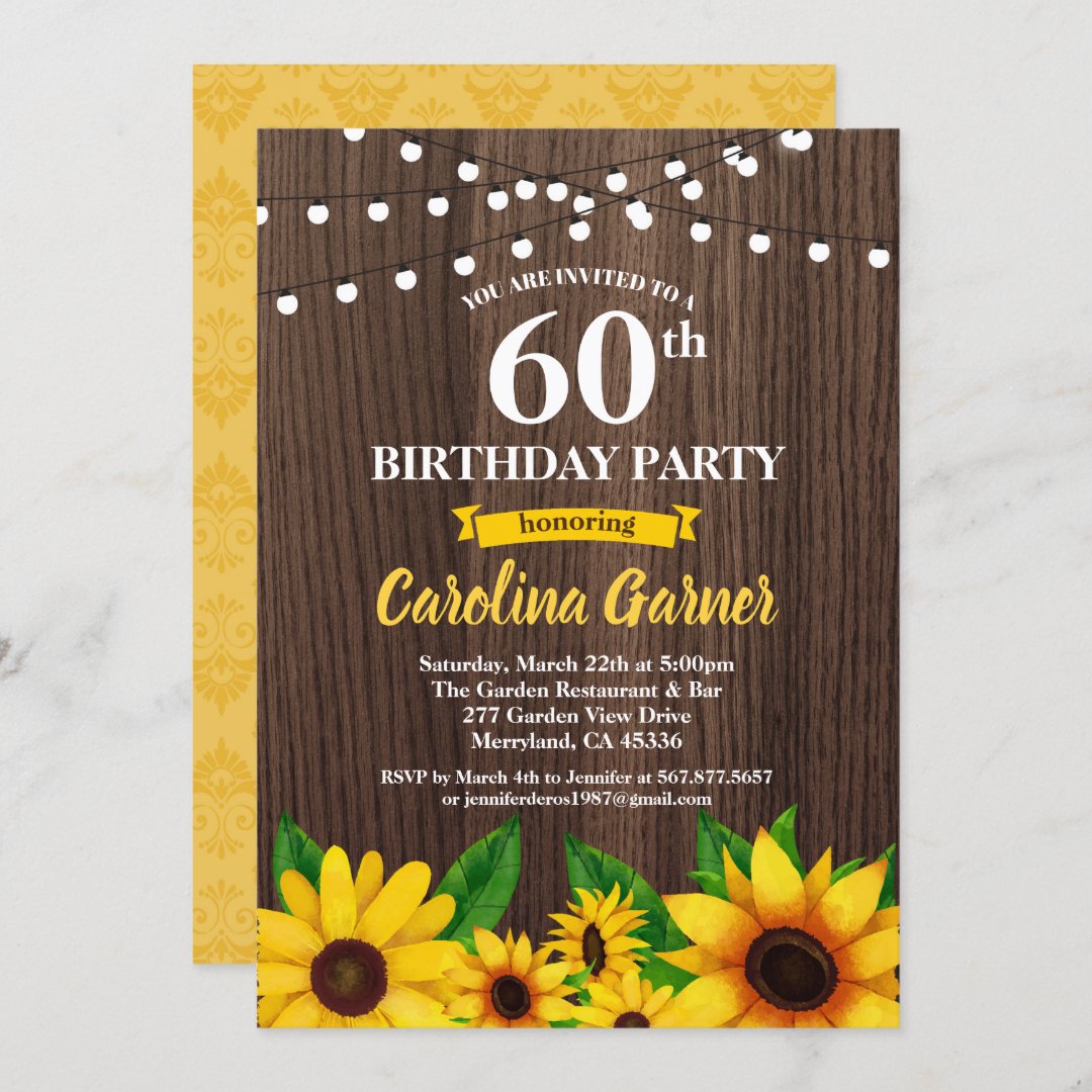 Sunflower 60th birthday invitation. Any age Invitation Zazzle