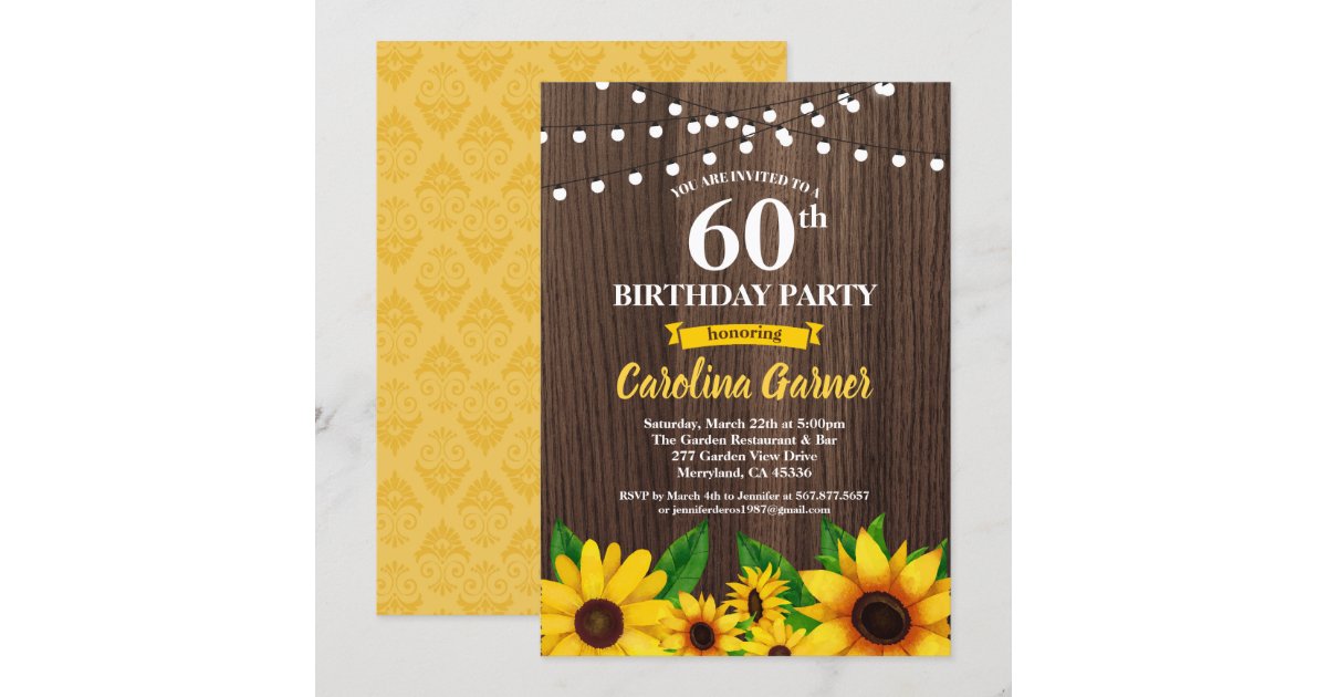 Sunflower 60th birthday invitation. Any age Invitation Zazzle
