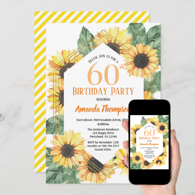 Sunflower 60th Birthday Party Celebration Women Invitation Zazzle