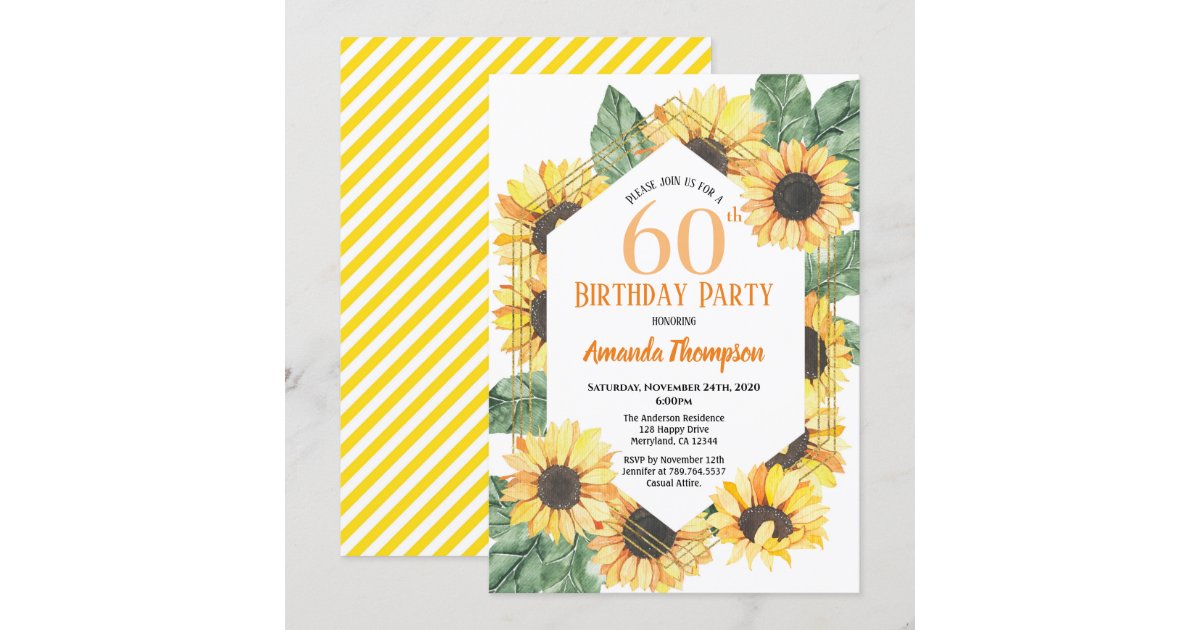 Sunflower 60th Birthday Party Celebration Women Invitation Zazzle