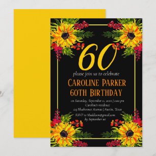 Sunflower 60th Birthday Yellow Floral Adult Invitation
