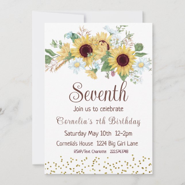 Sunflower 7th Birthday Invitation (Front)