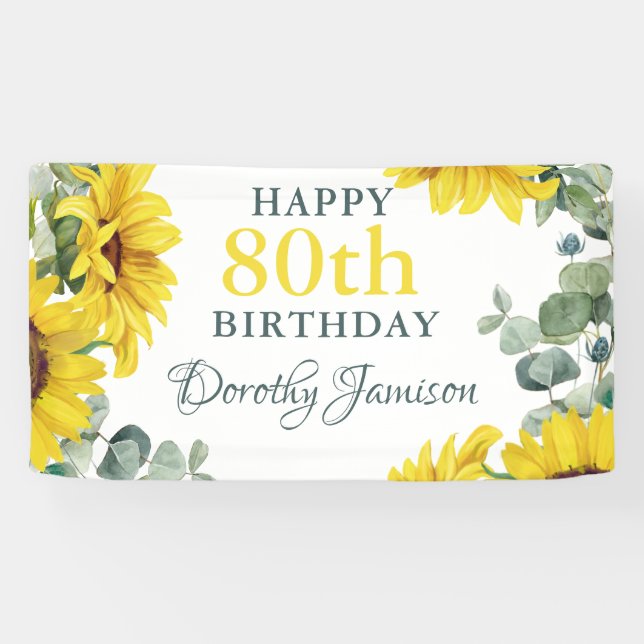 Sunflower 80th Birthday Party Banner (Horizontal)