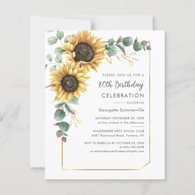 Sunflower 80th Birthday Party Invitation (Front)