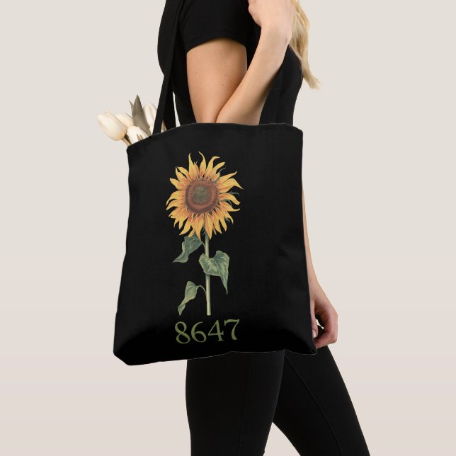 Sunflower 8647 86 47 Subtle Anti Trump Floral Boho Tote Bag (Close Up)