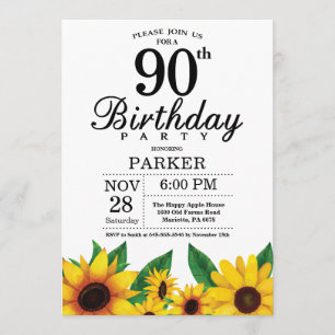 Sunflower 90th Birthday Invitation