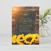 Sunflower 90th Birthday Party Rustic Fall Invitation (Standing Front)