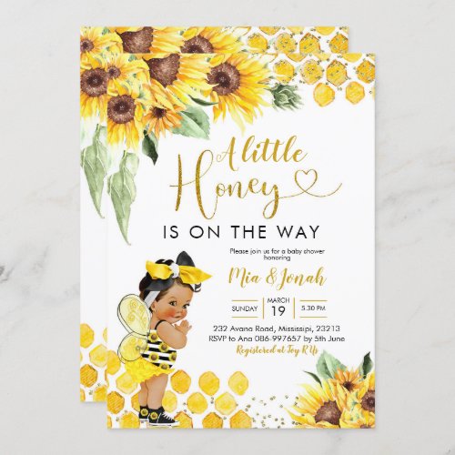 Sunflower A Little Honey is on the way baby shower Invitation