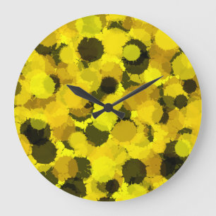 Sunflower Abstract Pattern Artistic Yellow Large Clock