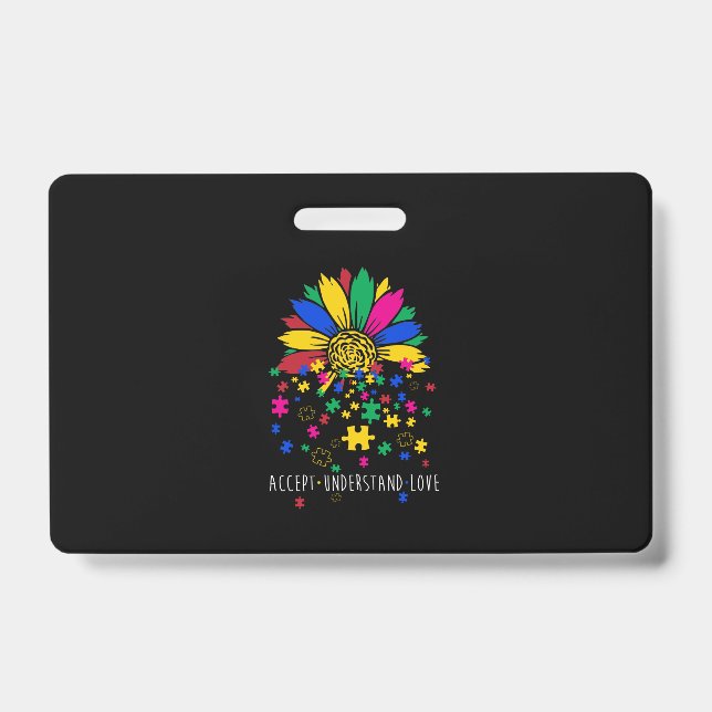 Sunflower Accept Understand Love World Autism Awar Badge (Front)