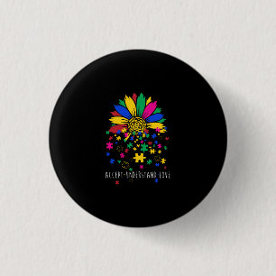Sunflower Accept Understand Love World Autism Awar Button