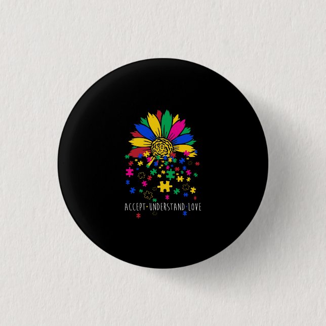 Sunflower Accept Understand Love World Autism Awar Button (Front)