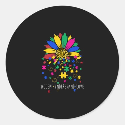 Sunflower Accept Understand Love World Autism Awar Classic Round Sticker