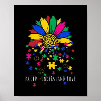 Sunflower Accept Understand Love World Autism Awar Poster