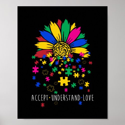 Sunflower Accept Understand Love World Autism Awar Poster