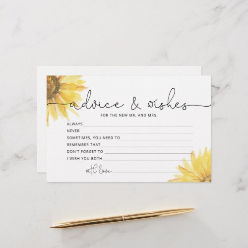 Sunflower advice and wishes bridal shower stationery