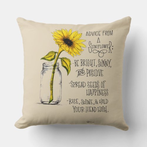 Sunflower Advice Beige Throw Pillow