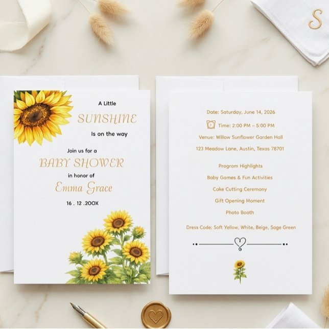 Sunflower Aesthetic Minimal Baby shower Invitation (Creator Uploaded)