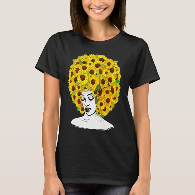 Sunflower Afro Women Black Queen African American  T-Shirt (Front)