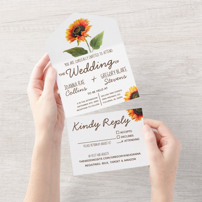 Sunflower All in One Wedding Invitation (Tearaway)