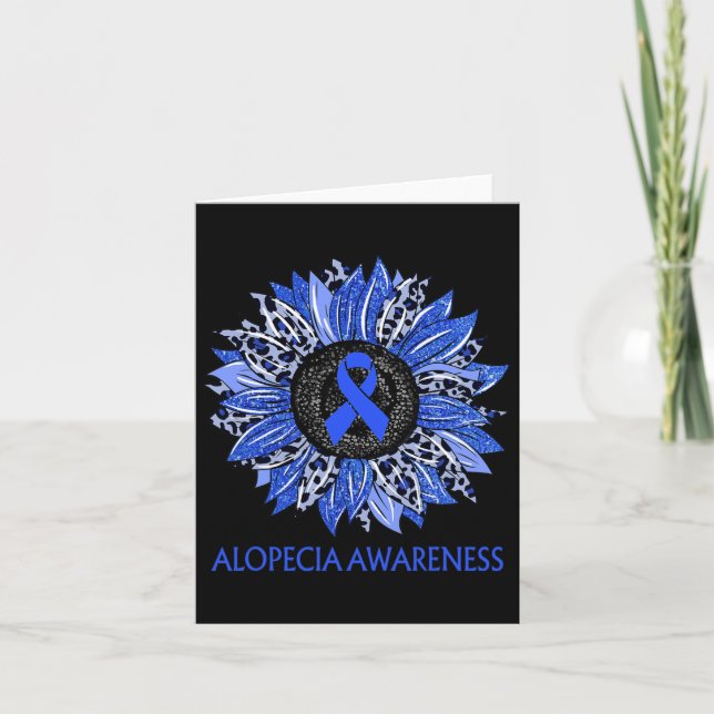 Sunflower Alopecia Awareness Blue Ribbon Support  Card (Front)