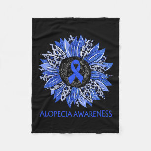 Sunflower Alopecia Awareness Blue Ribbon Support Fleece Blanket