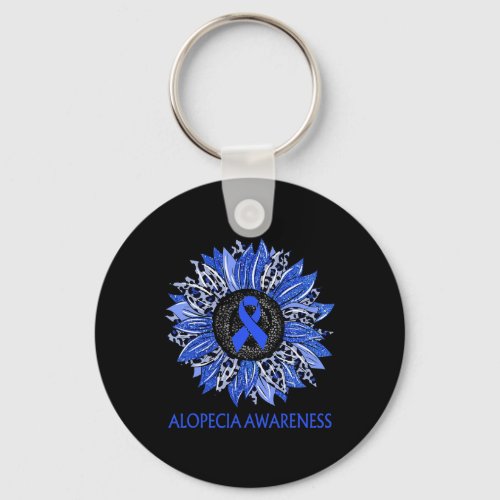 Sunflower Alopecia Awareness Blue Ribbon Support  Keychain