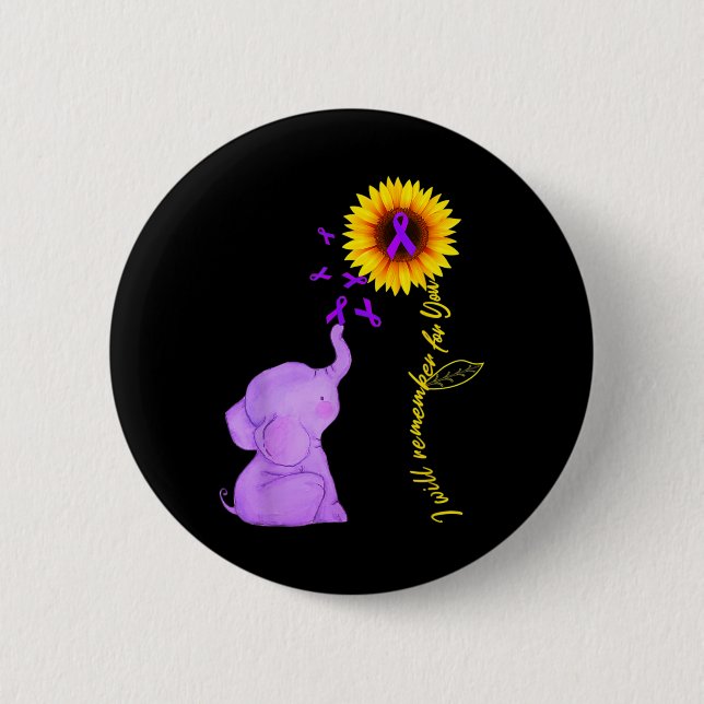 Sunflower Alzheimer Awareness  I Will Remember For Button (Front)
