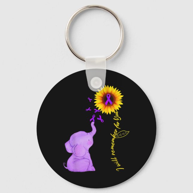 Sunflower Alzheimer Awareness  I Will Remember For Keychain (Front)