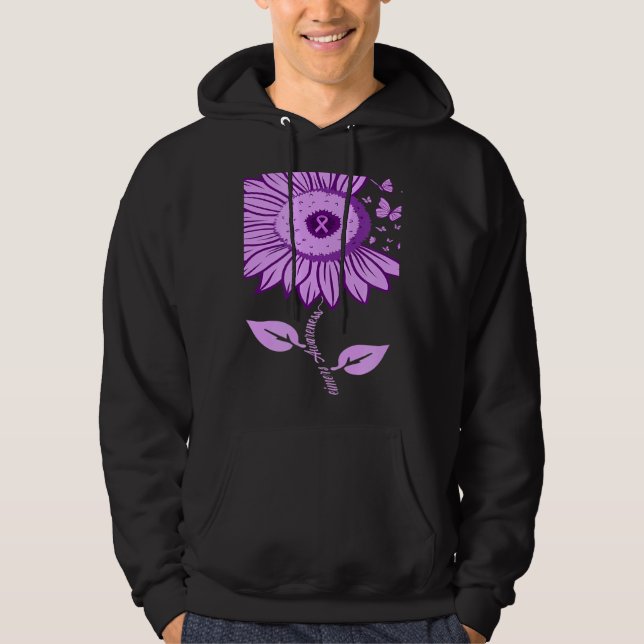 Sunflower Alzheimer's awareness Ribbon Purple Butt Hoodie (Front)