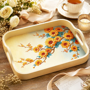 Sunflower Amber Blue Vintage Branch Decoupage Tissue Paper