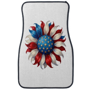 Sunflower American Flag 4Th Of July Car Floor Mat