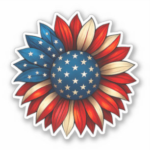 Sunflower American Flag 4th of July Merica USA Sticker