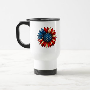 Sunflower American Flag 4th of July Merica USA Travel Mug