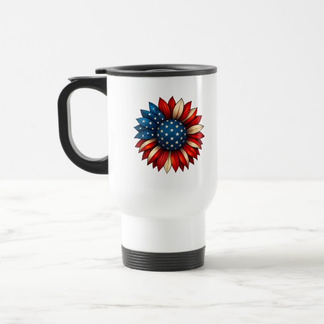 Sunflower American Flag 4th of July Merica USA Travel Mug (Left)