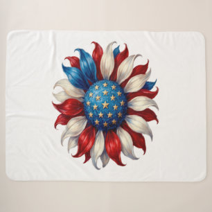 Sunflower American Flag 4Th Of July Sherpa Blanket
