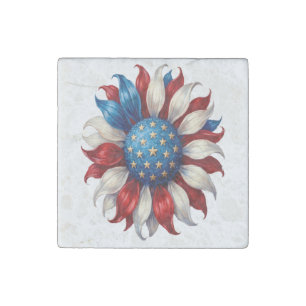 Sunflower American Flag 4Th Of July Stone Magnet