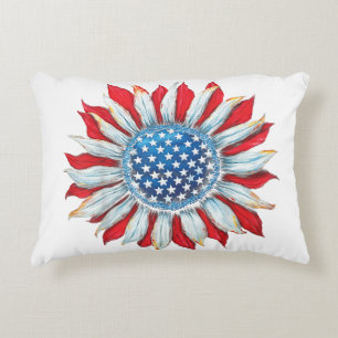 Sunflower American Flag 4th of July Women Men Meri Accent Pillow