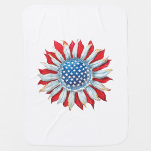 Sunflower American Flag 4th of July Women Men Meri Baby Blanket