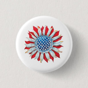 Sunflower American Flag 4th of July Women Men Meri Button