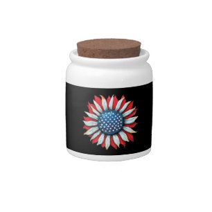 Sunflower American Flag 4th of July Women Men Meri Candy Jar