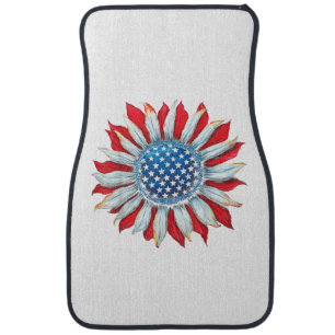 Sunflower American Flag 4th of July Women Men Meri Car Floor Mat
