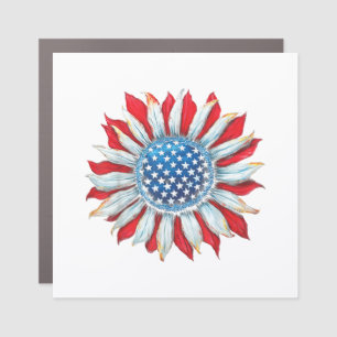 Sunflower American Flag 4th of July Women Men Meri Car Magnet