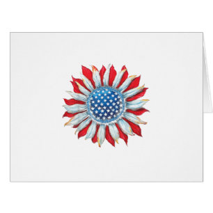 Sunflower American Flag 4th of July Women Men Meri Cards