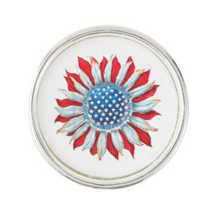 Sunflower American Flag 4th of July Women Men Meri Lapel Pin