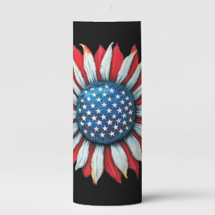 Sunflower American Flag 4th of July Women Men Meri Pillar Candle