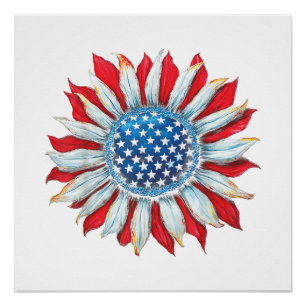 Sunflower American Flag 4th of July Women Men Meri Poster