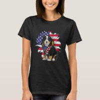 Sunflower American Flag Bernese Mountain Dog 4th O