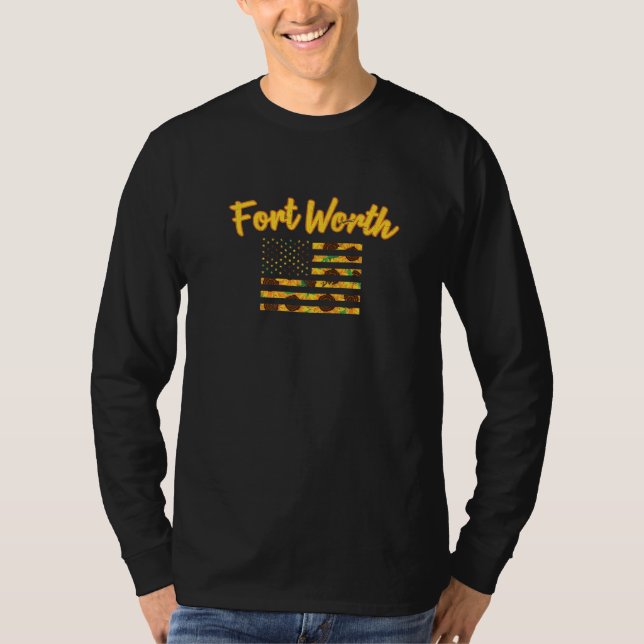 Sunflower American Flag Fort Worth Patriotic Texas T-Shirt (Front)