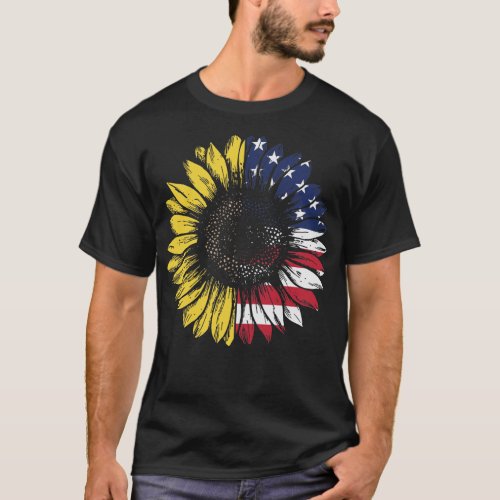 Sunflower American Flag Half and Half  T_Shirt